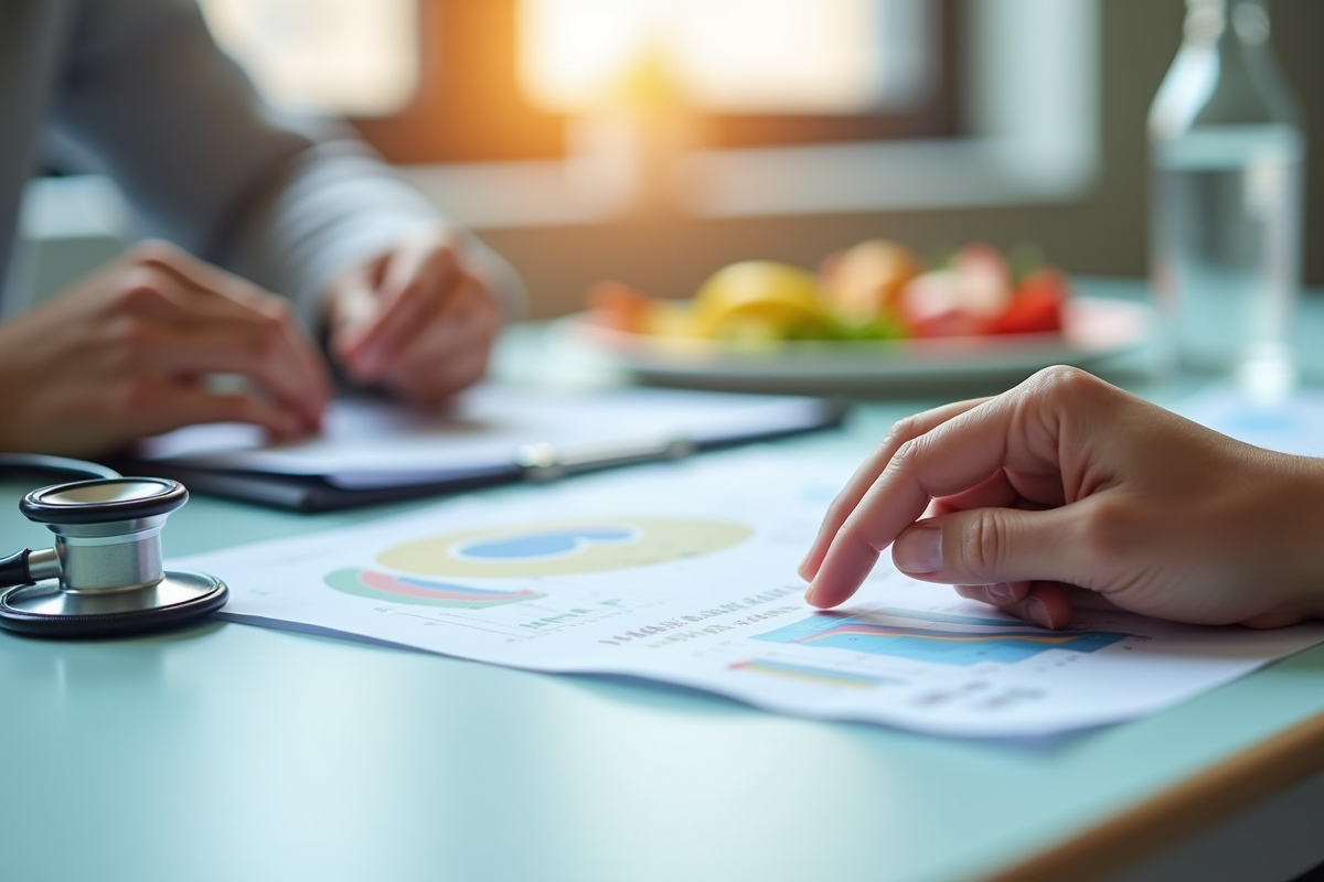 Analyse de résultats nutritionnels par un nutritionniste avec aliments sains