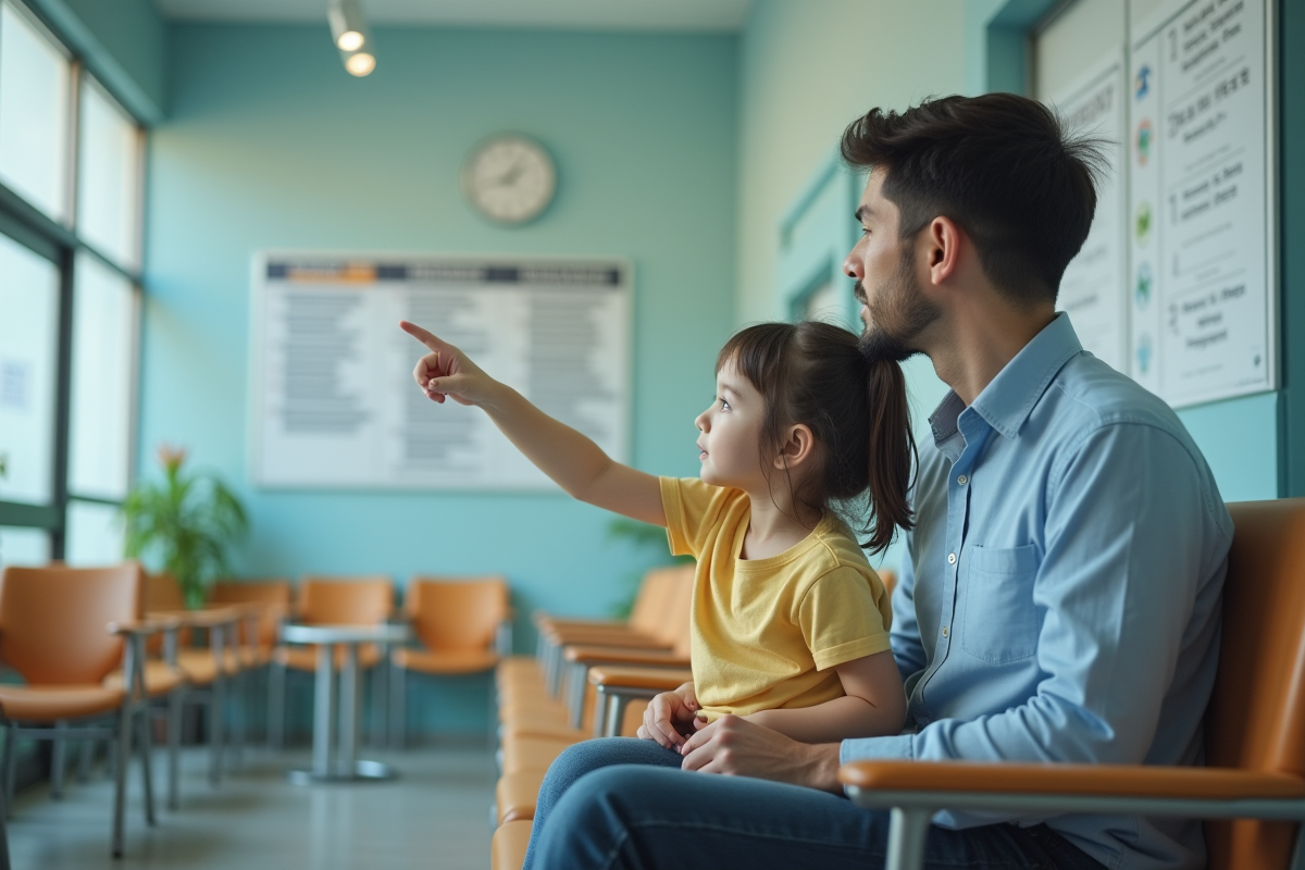 Pere et sa fille dans la salle d