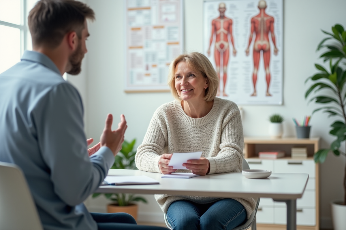 Femme en consultation avec un médecin dans un cabinet moderne