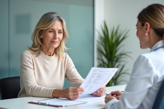 Femme d'âge moyen en consultation médicale rassurante