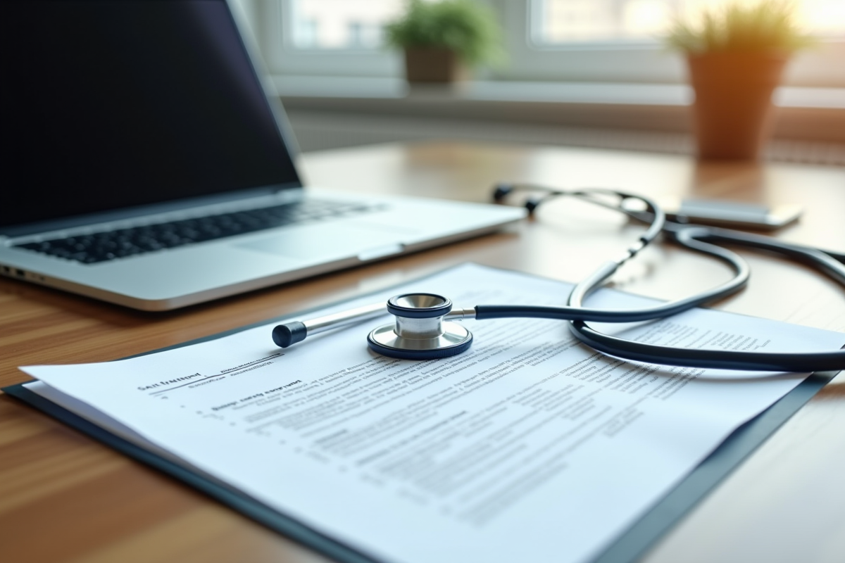 Contrat de salaire medical et stethoscope sur un bureau