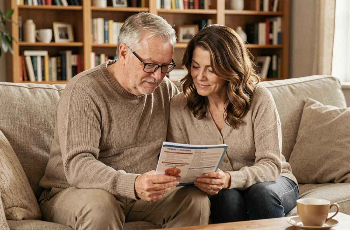 Couple de seniors discutant ensemble de la vie quotidienne avec un pacemaker cardiaque à la maison