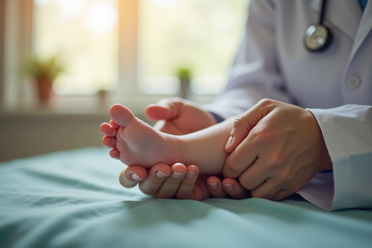 Main du médecin examinant le pied d