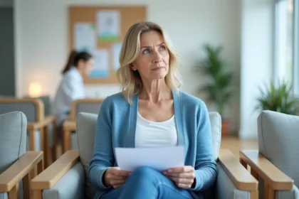 Femme d'&acirc;ge moyen dans un centre m&eacute;dical moderne