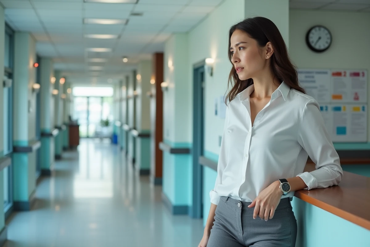 Femme anxieuse au centre hospitalier en train de respirer