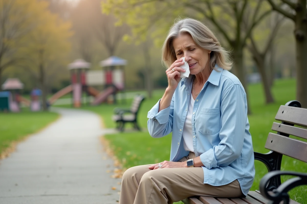 Femme assise sur un banc dans un parc en mars