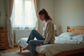 Femme d'âge moyen en réflexion dans sa chambre