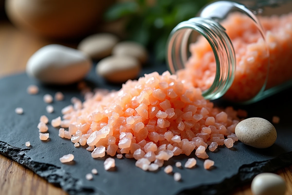 Gros plan sur grains de sel rose de l