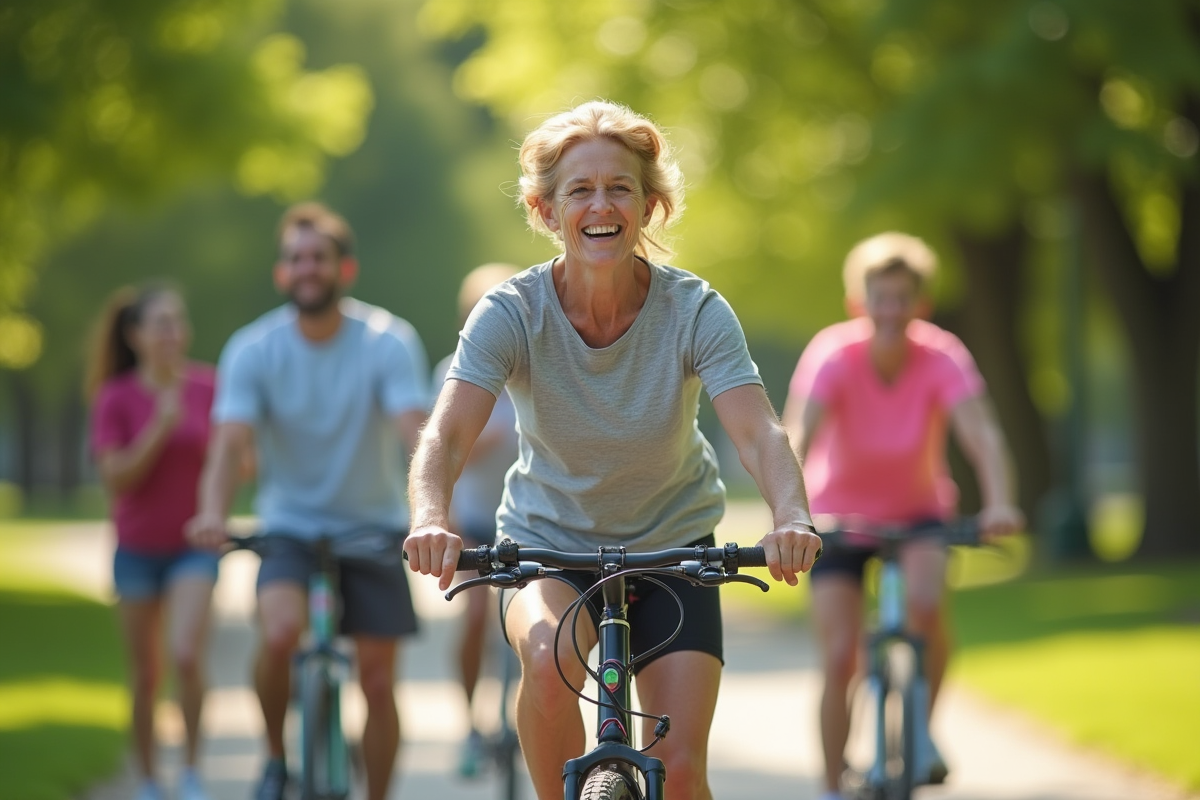 Groupe de personnes actives en plein air dans un parc