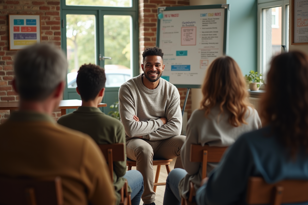 Groupe de soutien diversifié dans un centre communautaire
