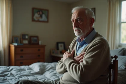 Homme d'&acirc;ge moyen pensif dans une chambre lumineuse