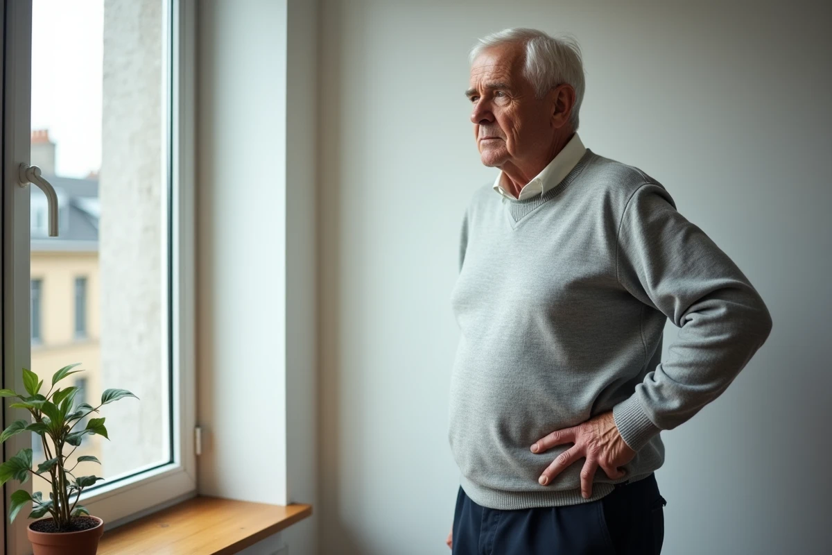 Homme &acirc;g&eacute; regardant dehors pr&egrave;s d