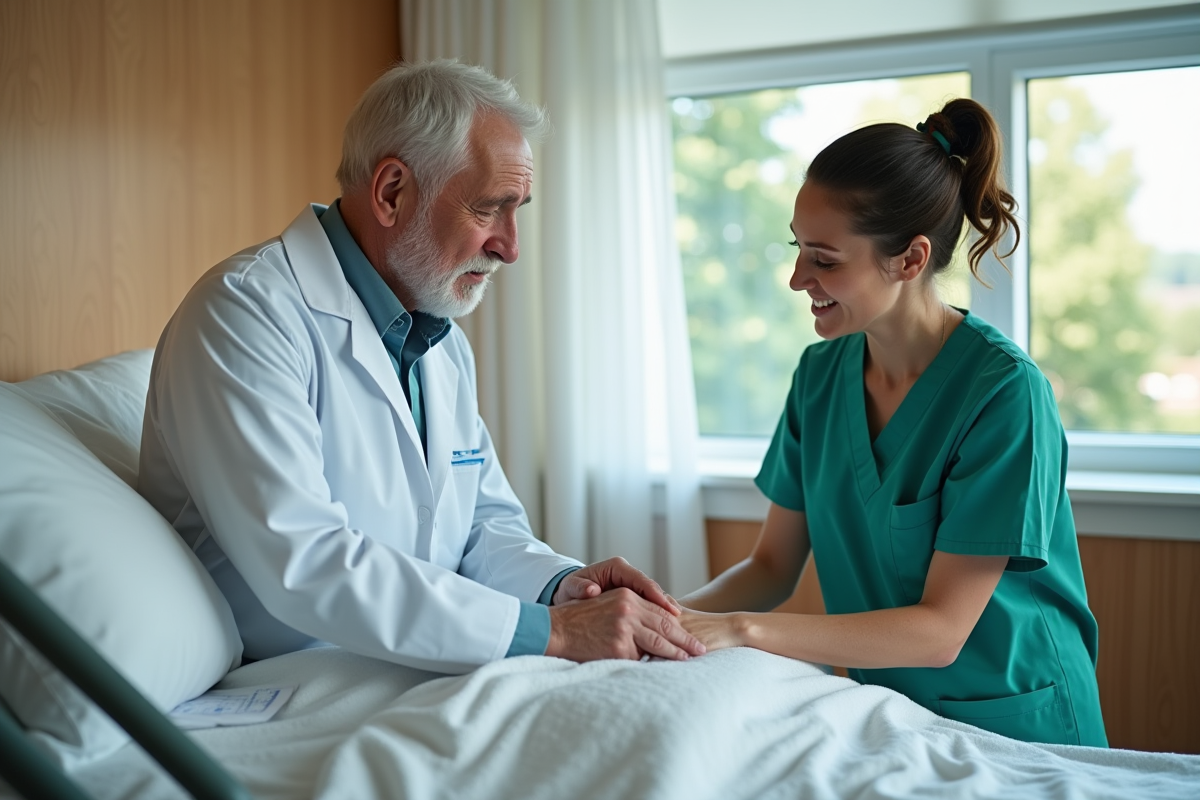 Infirmier guide une infirmiere lors de soins au patient