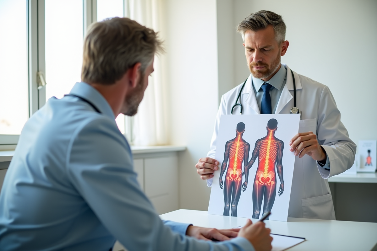 Medecin expliquant la relation entre douleur dorsale et sante interne