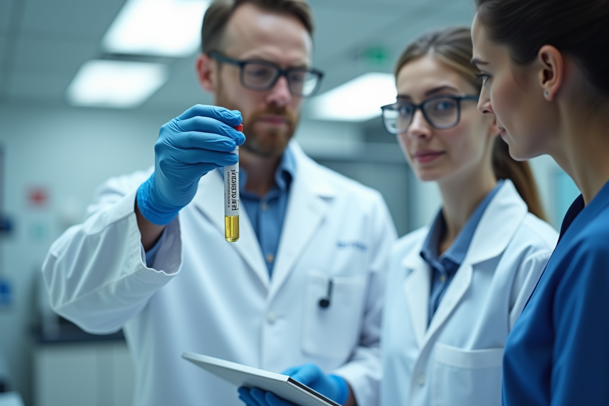 Medecin en laboratoire expliquant un test de facteur VIII