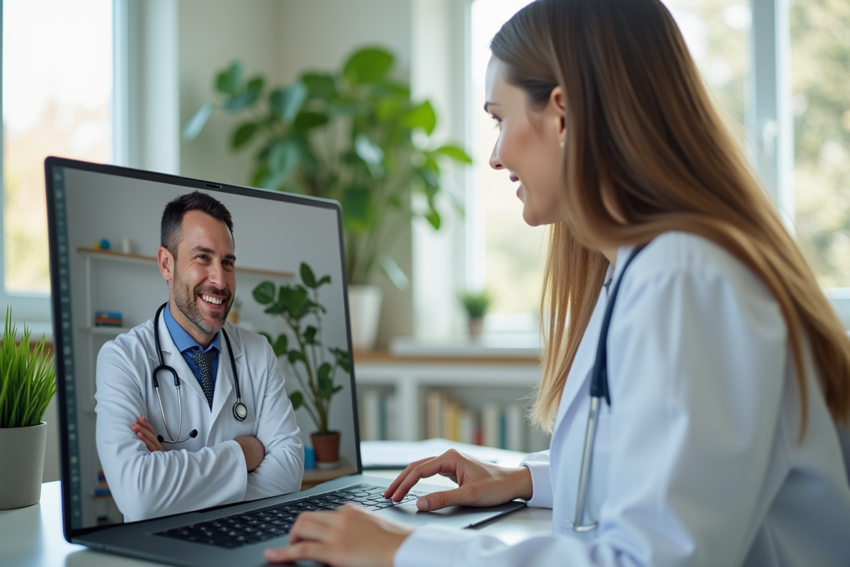 Medecin en consultation video avec patient sur ordinateur