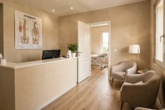 Cabinet d'ostéopathie moderne dans l'Aude avec table de traitement et décor professionnel