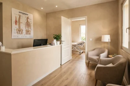 Cabinet d'ostéopathie moderne dans l'Aude avec table de traitement et décor professionnel