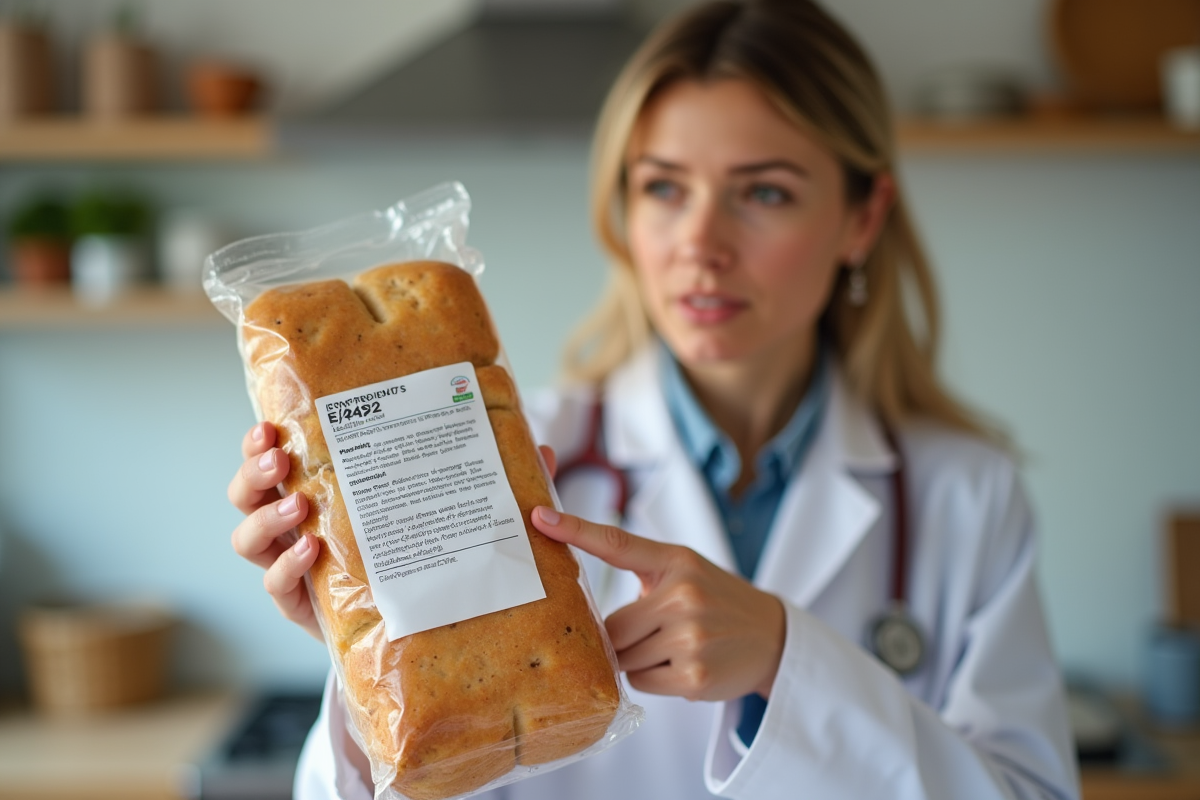 Nutritionniste montrant un emballage avec E472 en focus