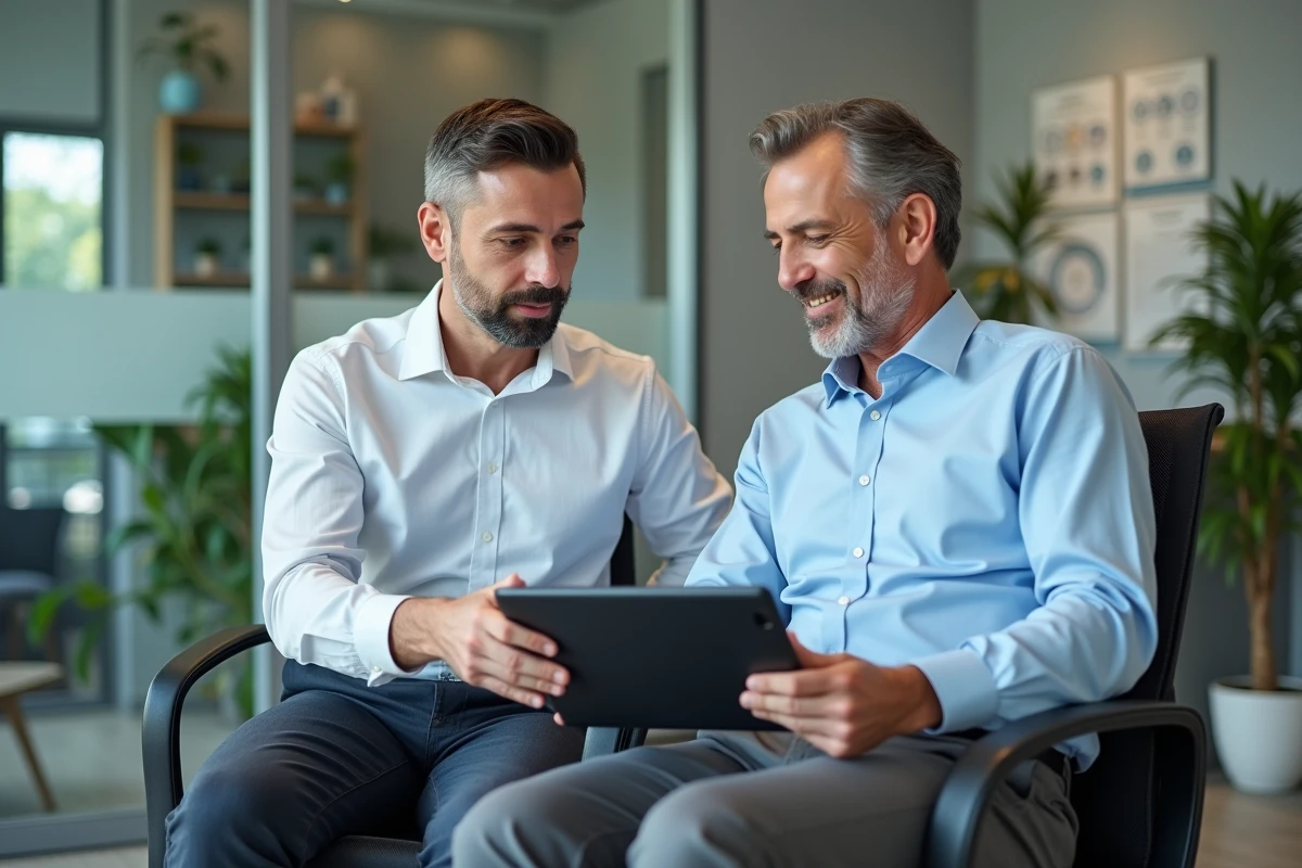Physiotherapeute en consultation avec un patient dans une clinique