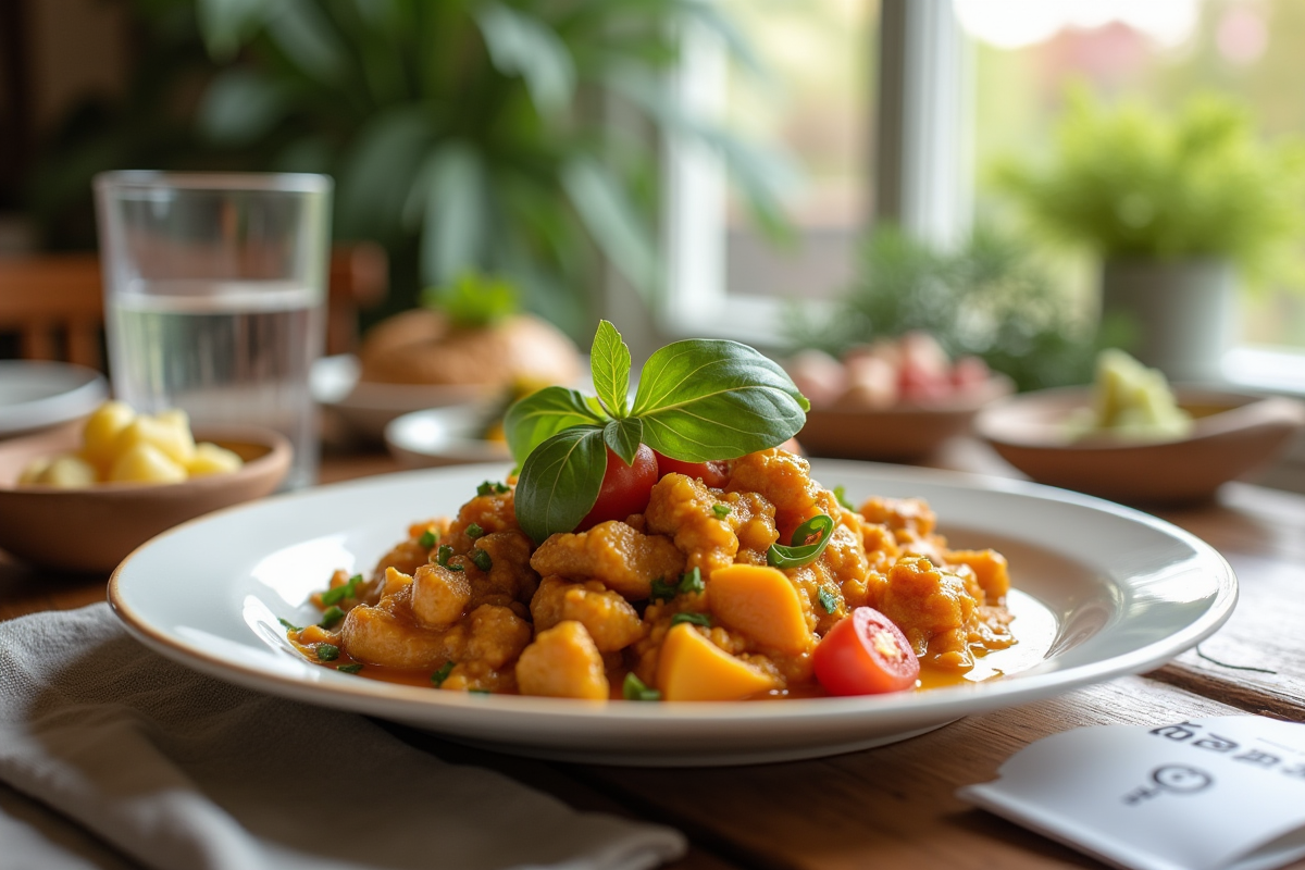 Plat de curry coloré avec ingrédients sains et conseils grossesse