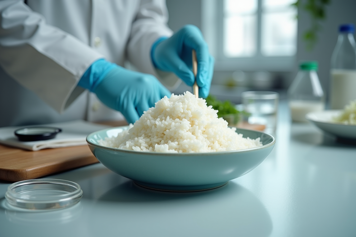 Préparation de riz à sushi dans un bol en cuisine