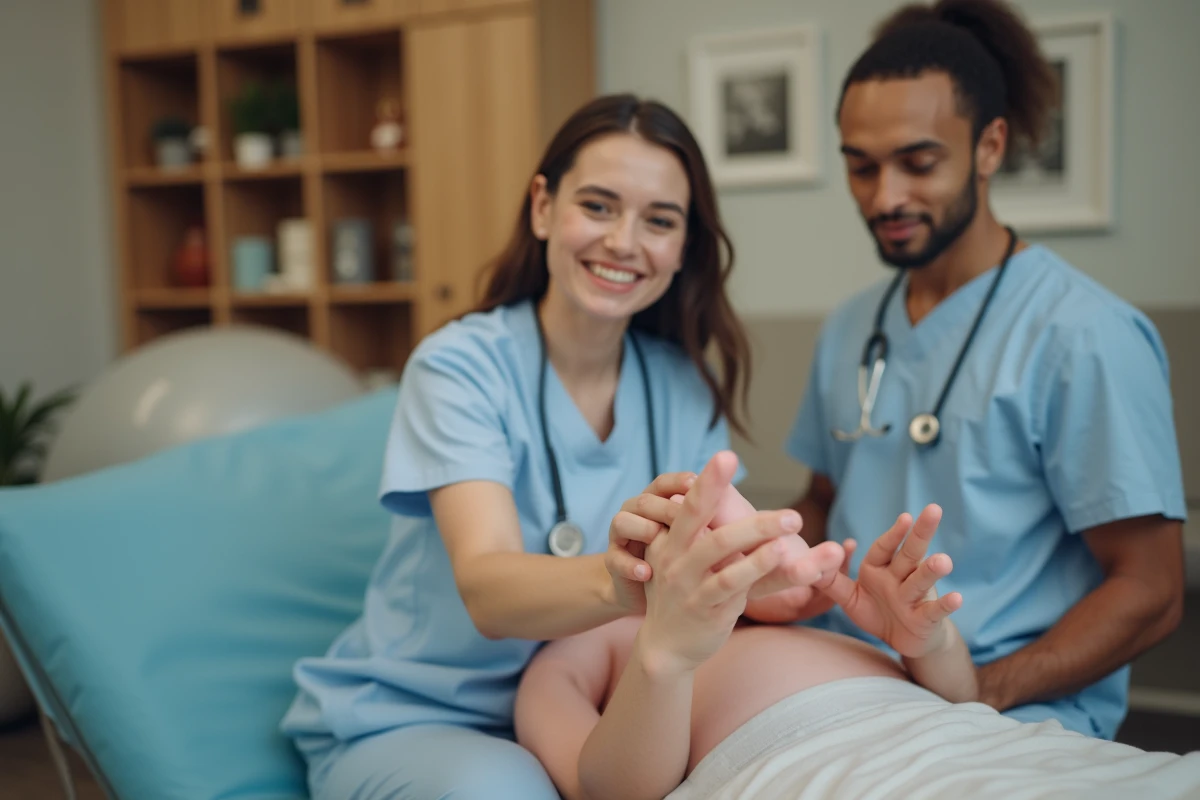 Sagefemme montrant la dilatation cervicale avec mod&egrave;le