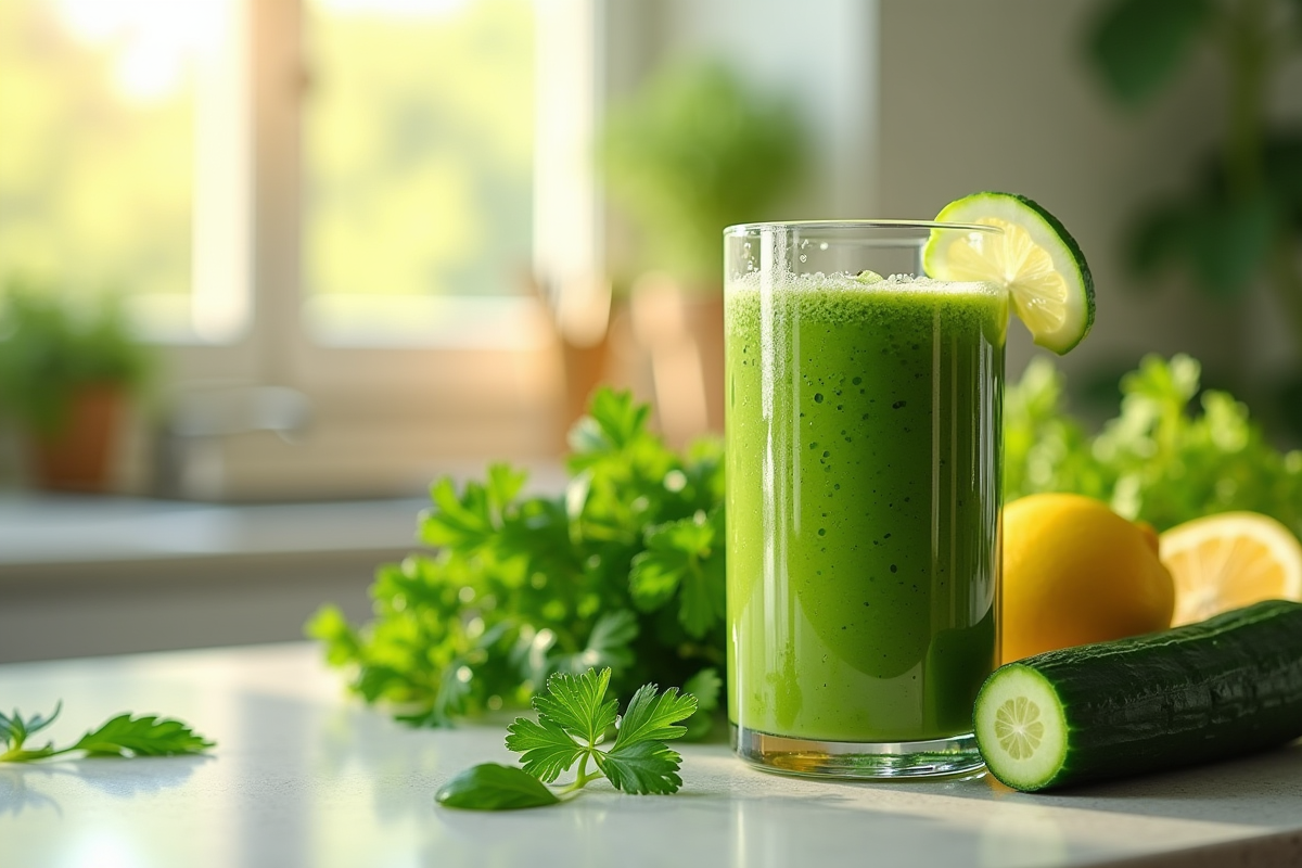 Smoothie detox vert avec concombre et céleri frais
