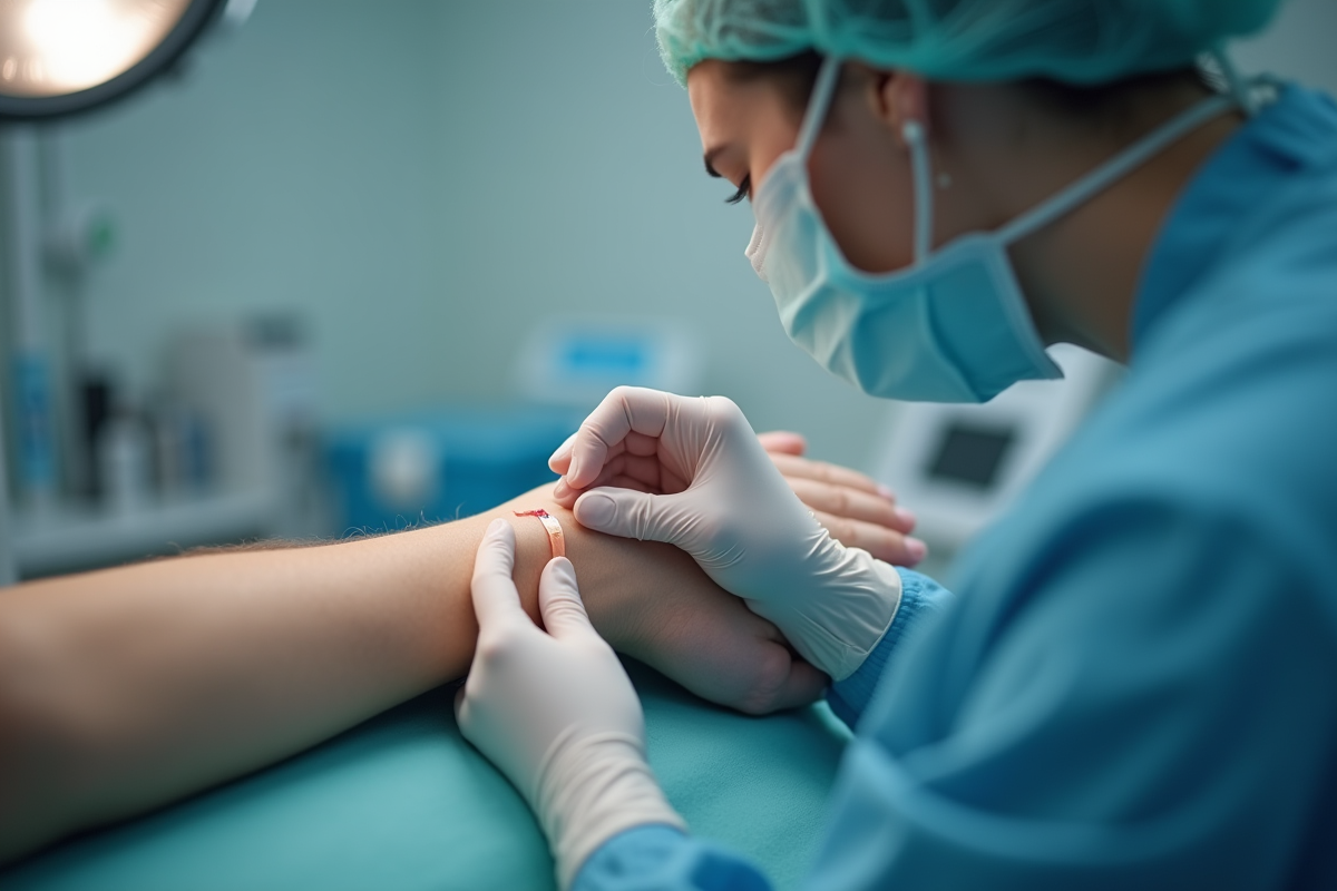 Médecin appliquant des bandes adhésives sur une incision