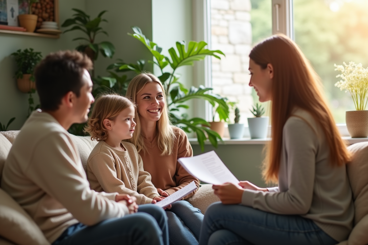 Travailleur de santé visitant une famille à domicile